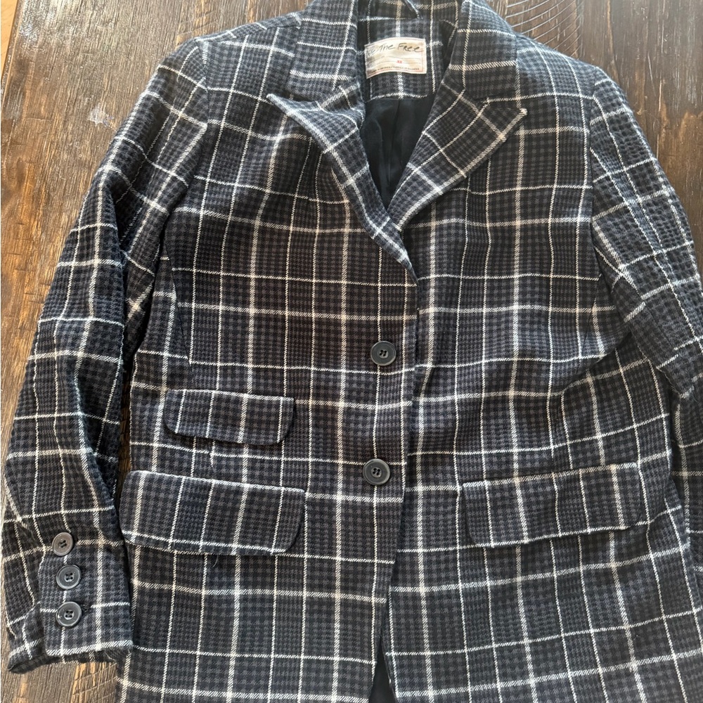 We The Free Black & White Plaid Blazer